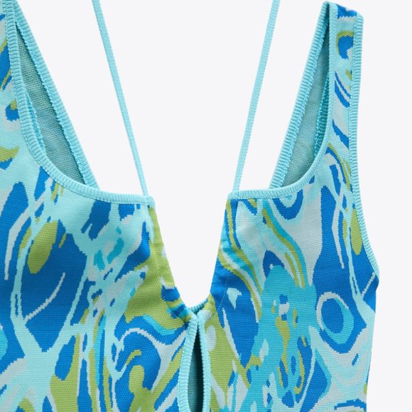 ZARA RETRO LAVA PRINTED STRETCH BANDAGE KNIT JACQUARD MIDI DRESS - Picture 3 of 11